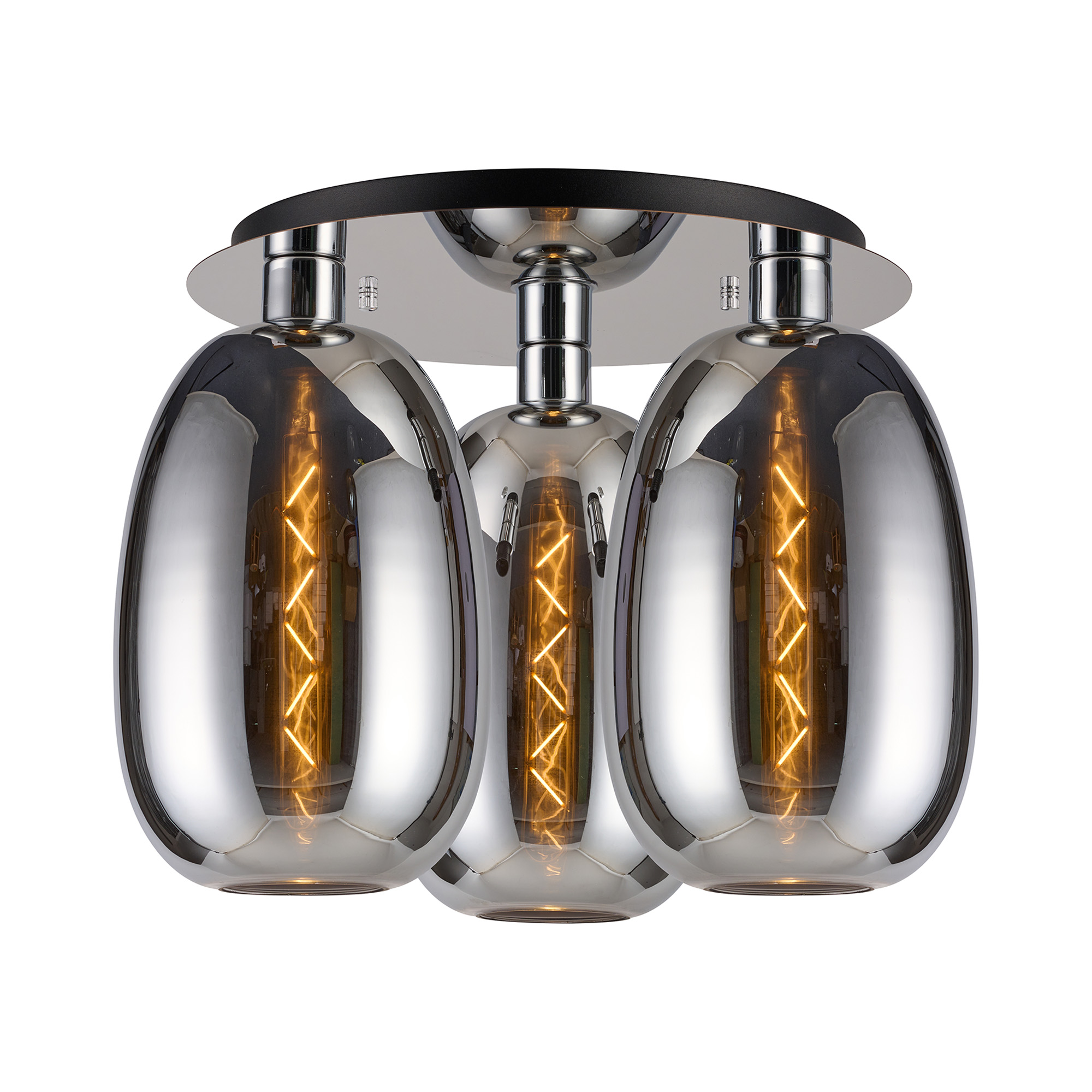 DK1341  Lori 40cm Round Ceiling Flush, 3 Light Flush Fitting, Polished Chrome/Chrome Slim Curved Trapezium Shades